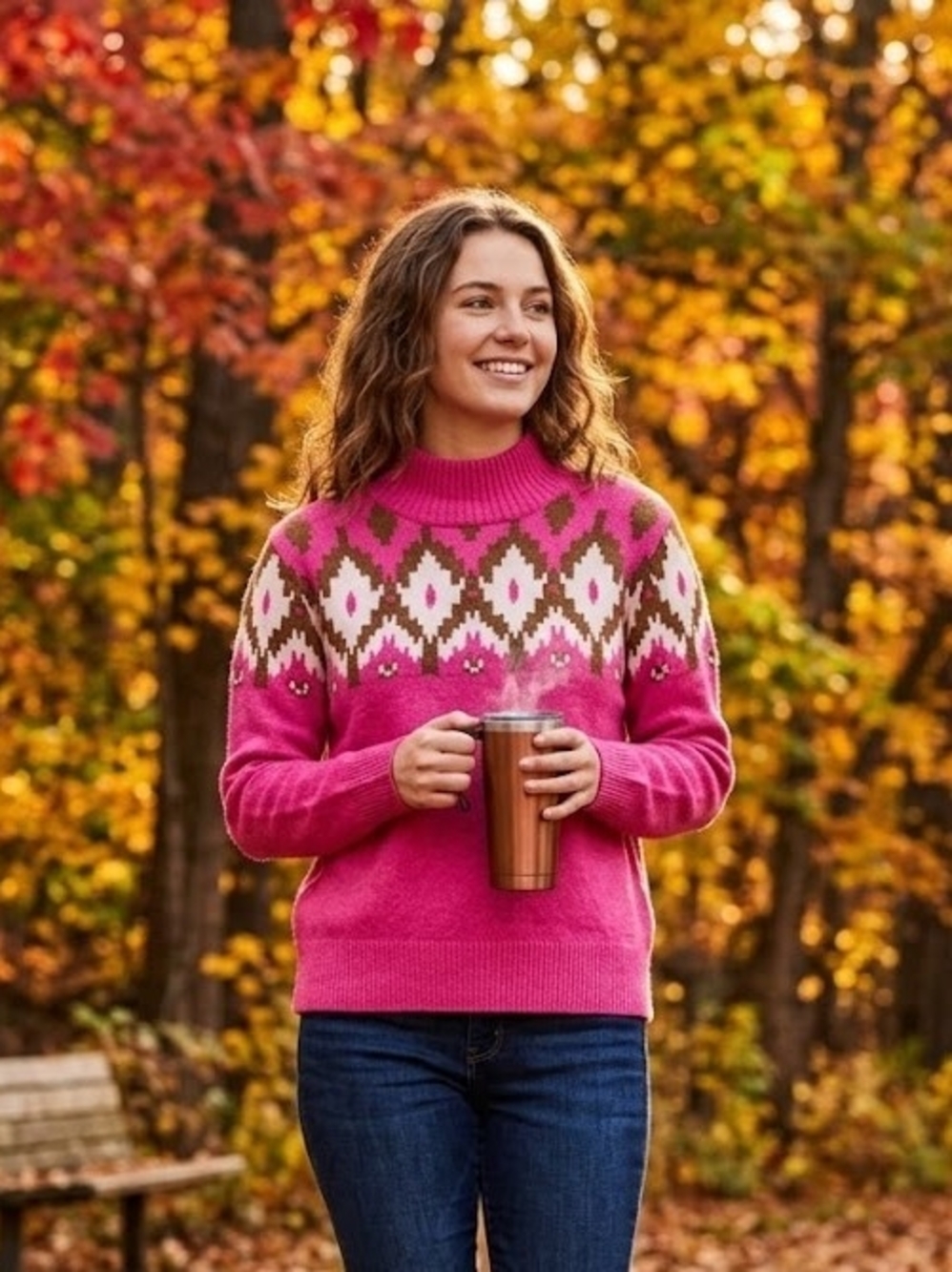 CeCe Pink Fair Isle Sweater